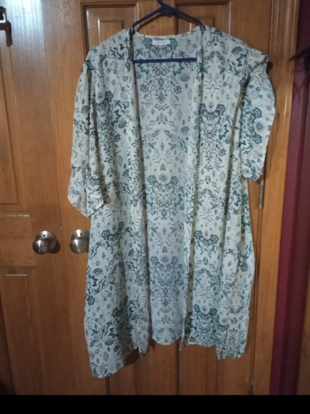 Light Cream Floral Open-Front Kimono Jacket